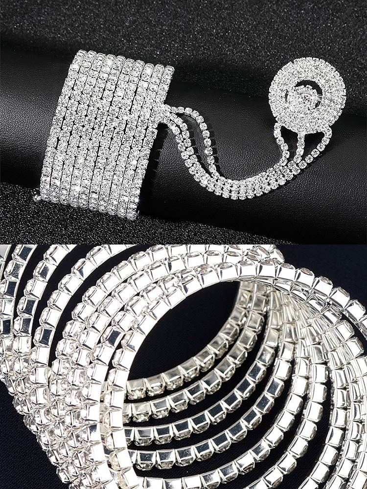 Bracelet chaîne de luxe en strass avec anneau – bijoux scintillants pour femmes, parfaits pour les mariages, les fêtes et les galas de 2025 ? $14.99 –P9