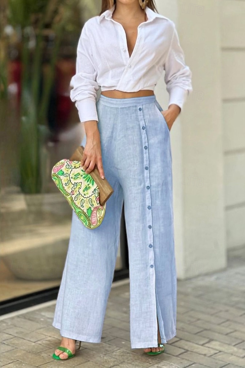 Femmes Pantalon en coton et lin Slacks Mode Streetwear Longueur complète Naturel Uni Avec Poches Extérieur Confortable Tenue quotidienne Sortir Blanche Bleu Vert Été Coupe régulière de 2025 ? $36.99 –P2