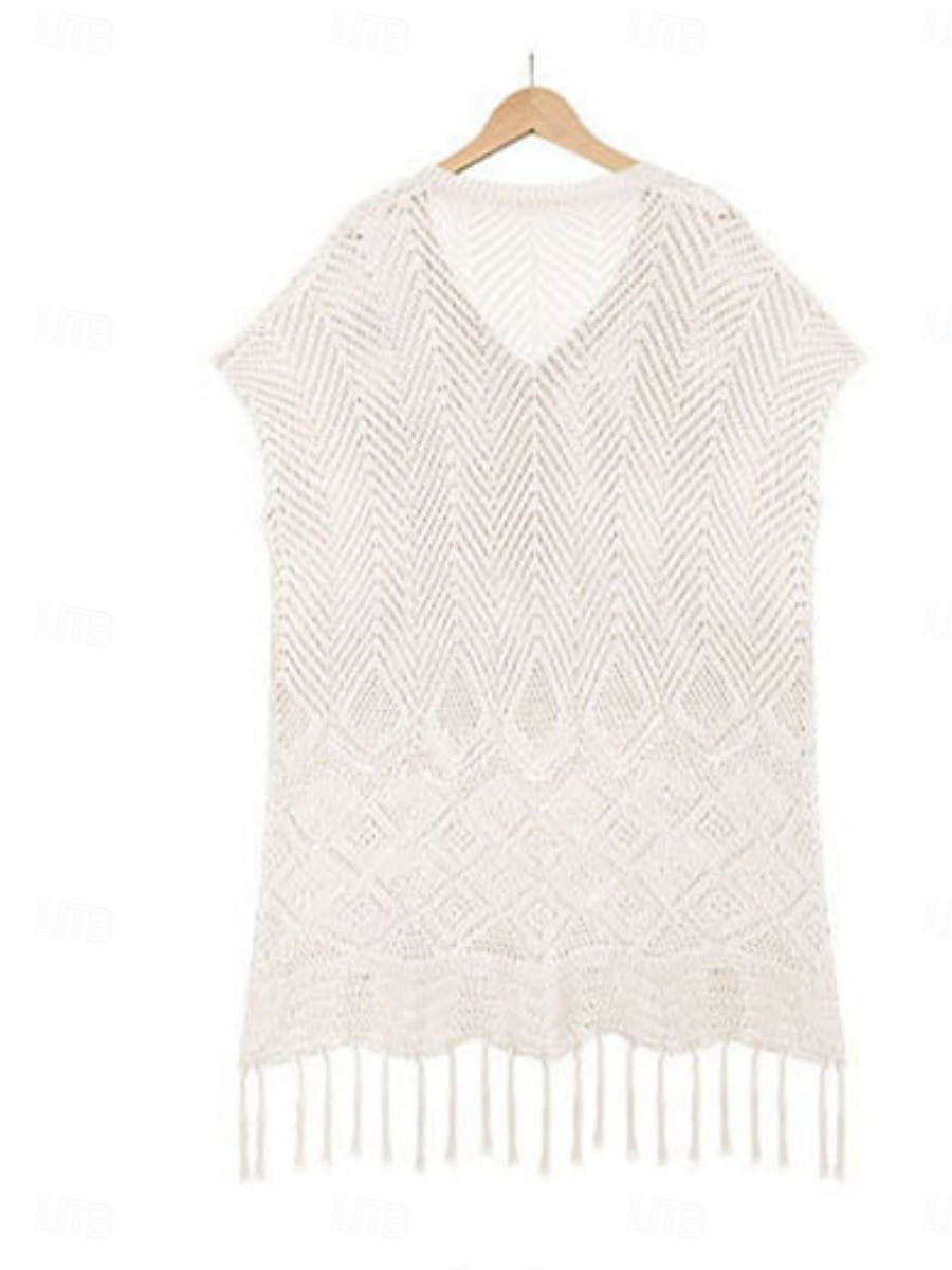 Maillots de bain pour femmes robe de nage maillot de bain découpé frange vacances vêtements de plage couleur unie col en V manches courtes maillots de bain de 2025 ? $34.99 –P12