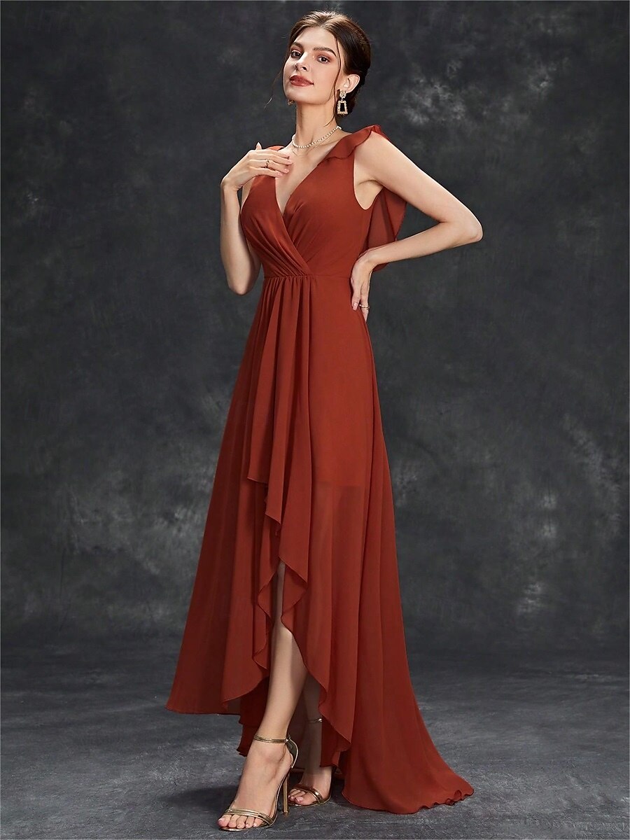Robe Robe de Mère de Mariée  Élégant Fête Col en V Longueur au sol Chiffon Sans manches avec Plis 2025 de 2025 ? $79.99 –P22