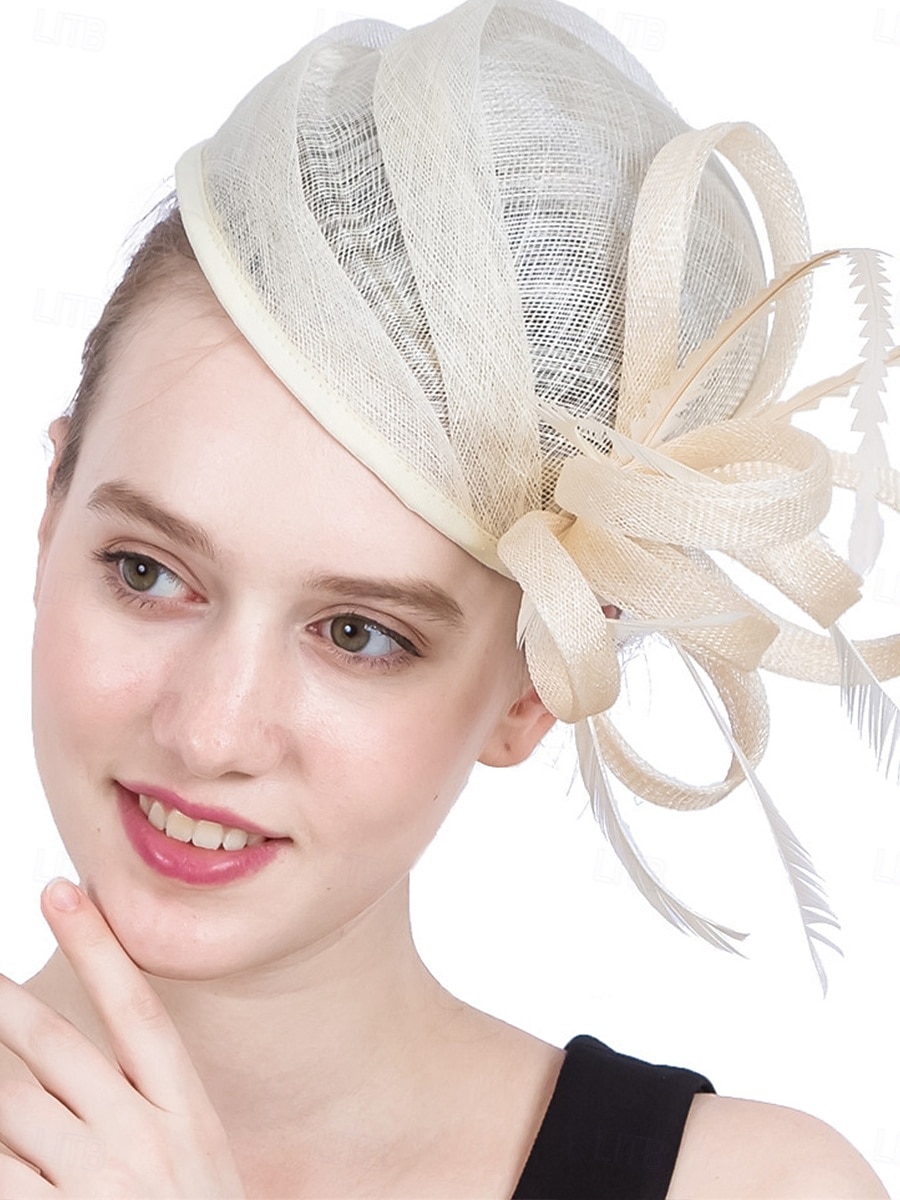 Coiffe Sinamay Chapeau Fedora Course de Chevaux ancien Mignon Avec Plume Casque Couvre-chef de 2025 ? $40.99 –P3
