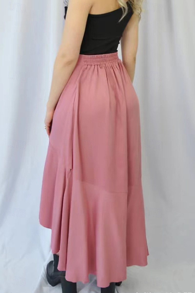Dam Kjol Mode Maxi Hög midja Kjolar Slät Asymmetrisk nederkant Microelastisk Semester Gata Svart Vit Rosa Himmelsblå Sommar Elastan 2025 - $20.99 -P14