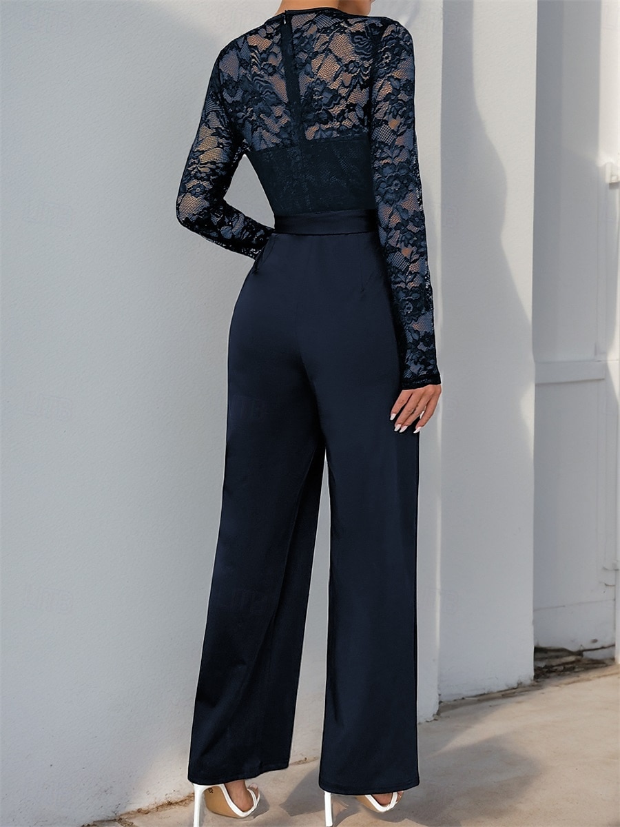 Jumpsuit  Byxdress Brudens Mor Elegant Avslappnad Juvel Hals Golvlängd Polyester Lång Ärmar med Spets 2025 2025 - $79.99 –P12