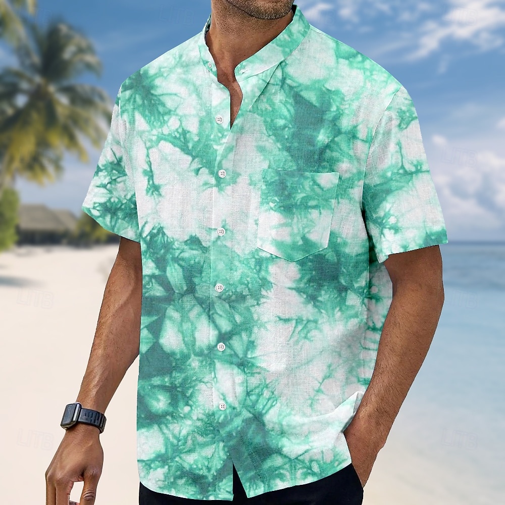 Homens Impressão Tie Dye Camisa Social Camisa de gola alta Manga Curta Moda Casual Férias Feriado Roupa de Praia Verão Primavera Colarinho Mandarim Faixa colarinho do vovô Abotoar Impressão 3D Camisa de 2026 por $23.99 –P3