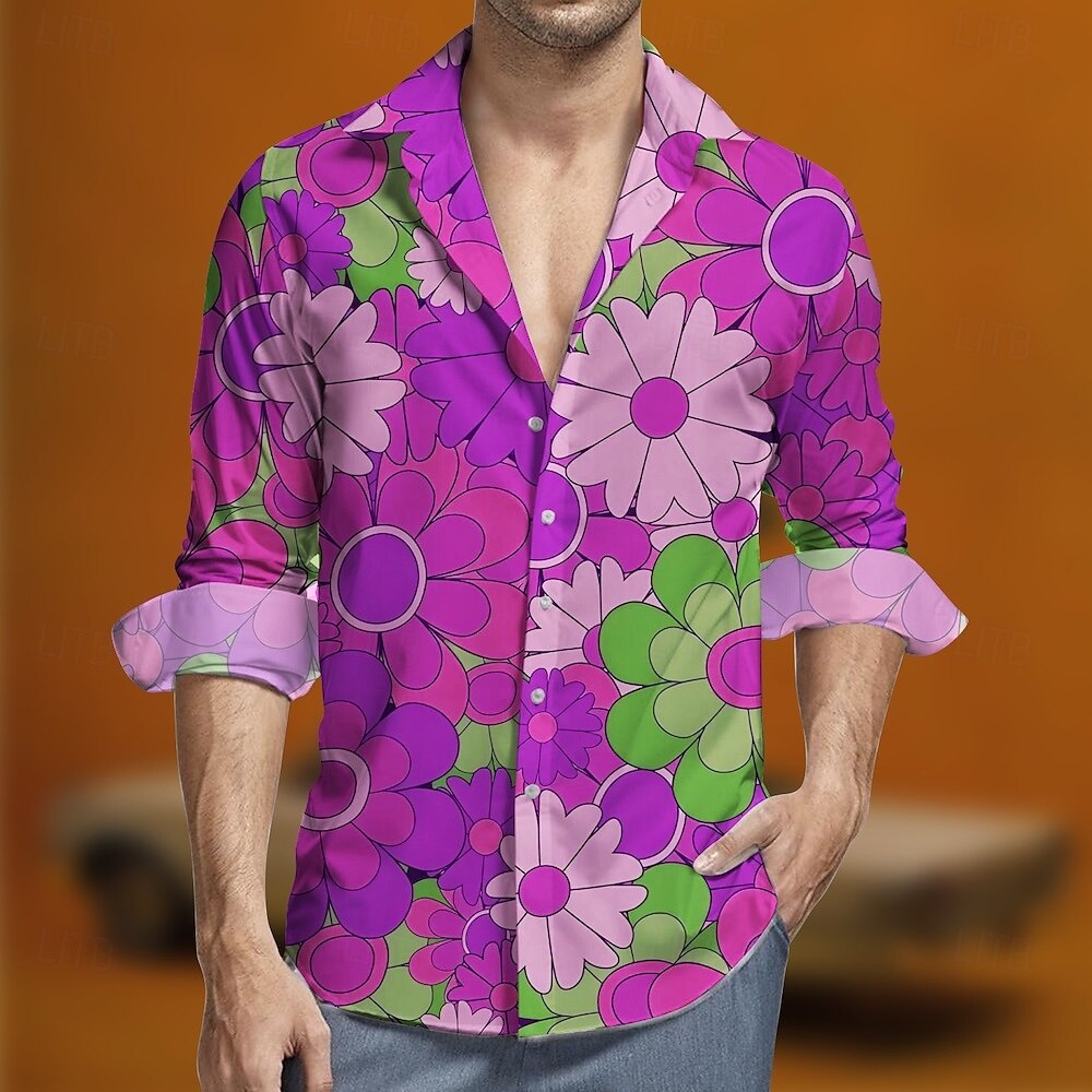 Retro Antiguo Años 70 Camisas Camisa hawaiana Hippie Floral Disfraz Hombre Mascarada Fiesta Ropa Cotidiana Desfile del orgullo Adulto Camisas 2026 - $23.99 –P5