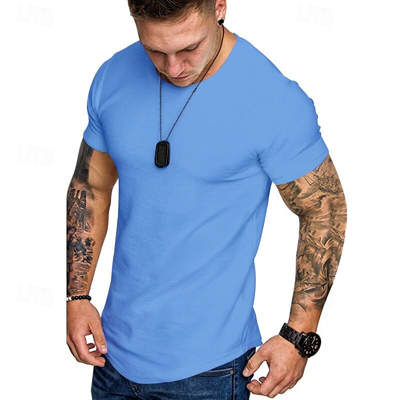 Herren T Shirt T-Shirt Kurzarmshirt Kurzarm Rundhalsausschnitt Sommer Einfach Mode Designer Basic Klassisch Urlaub Straße Ausgehen Schwarz Khaki Hellgrau Top T-Shirt für Herren 2025 - $15.49 –P13