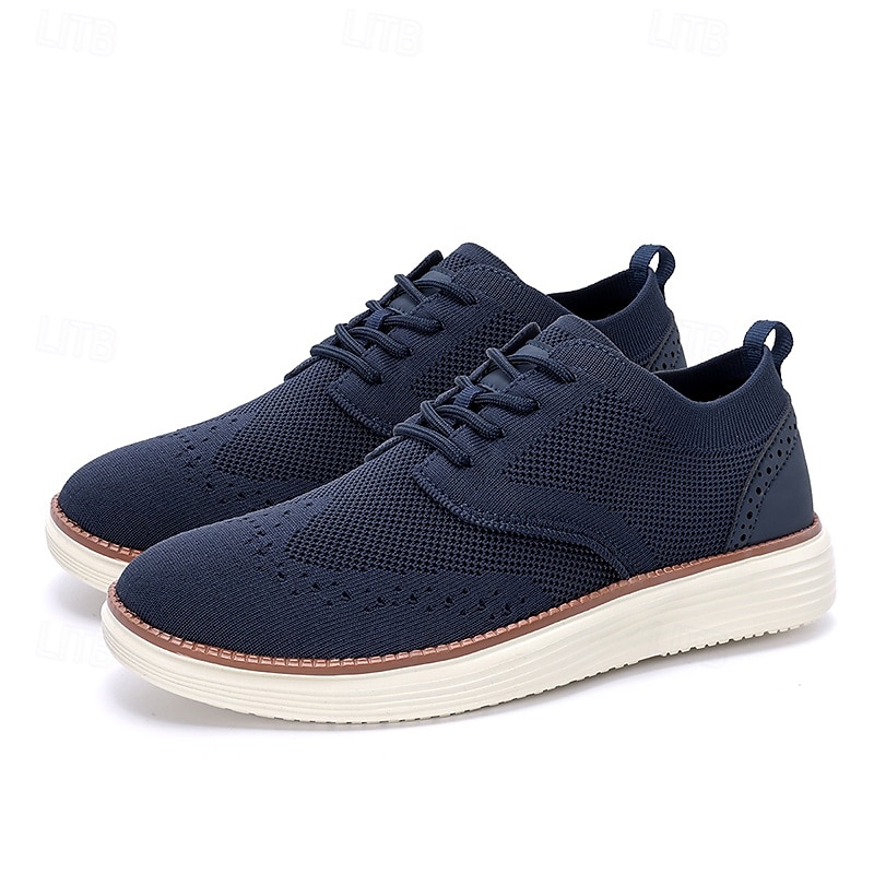 Men's Breathable Knit Brogue Sneakers - Casual Lace-Up Lightweight Shoes for Daily Wear & Walking 2025 - $34.99 –P3
