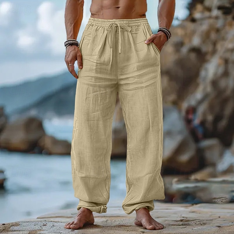 Per uomo Pantaloni di Lino Pantaloni Pantaloni Estivi Coulisse Elastico in vita Gamba Dritta Semplice Comodità Traspirante Lunghezza intera Casuale Quotidiano Ferie Vacanza Moda Nero Bianco del 2025 a $21.99 –P6