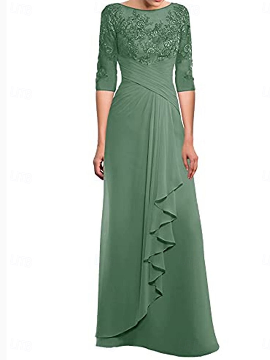 Kleid Mutter der Braut Kleid Elegantes Rundhalsbodenlänge Polyester 3/4 Ärmel mit einfarbig 2025 - $129.99 –P1