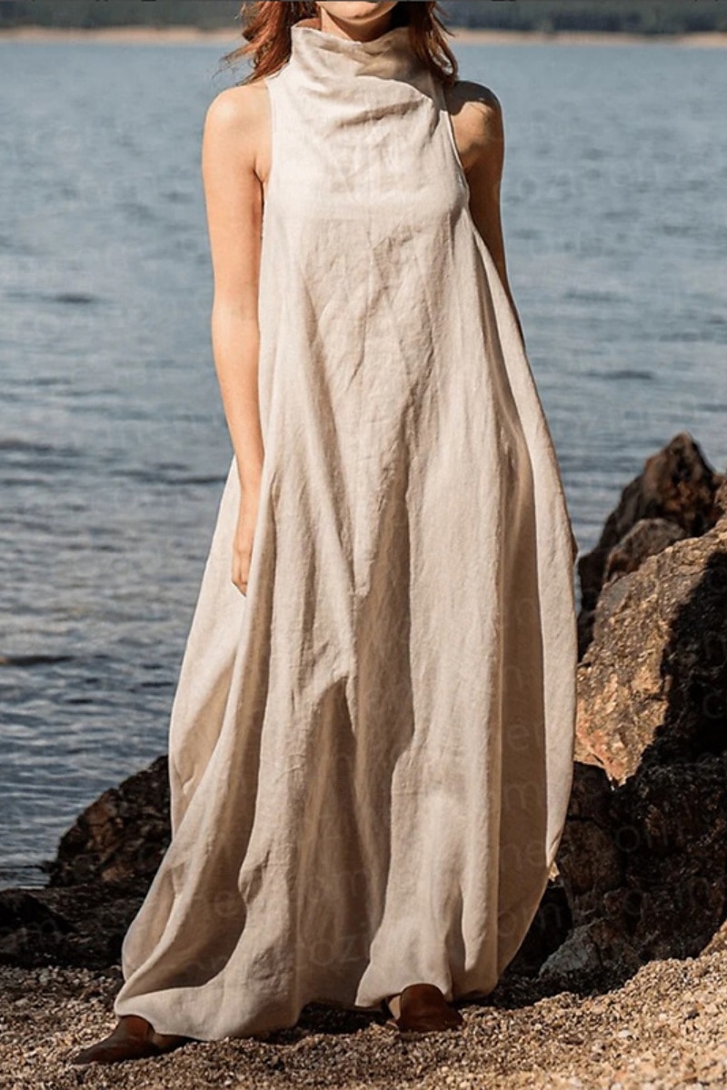 Femmes Robe Longue Maxi Robe Robes effet lin Robe fourreau Robe d'Été Mode Classique Moderne Vacances Sortir Week-end Coupe régulière Uni Sans manches Col roulé Noir Kaki Gris foncé Bleu clair Été de 2026 ? $27.99 –P1