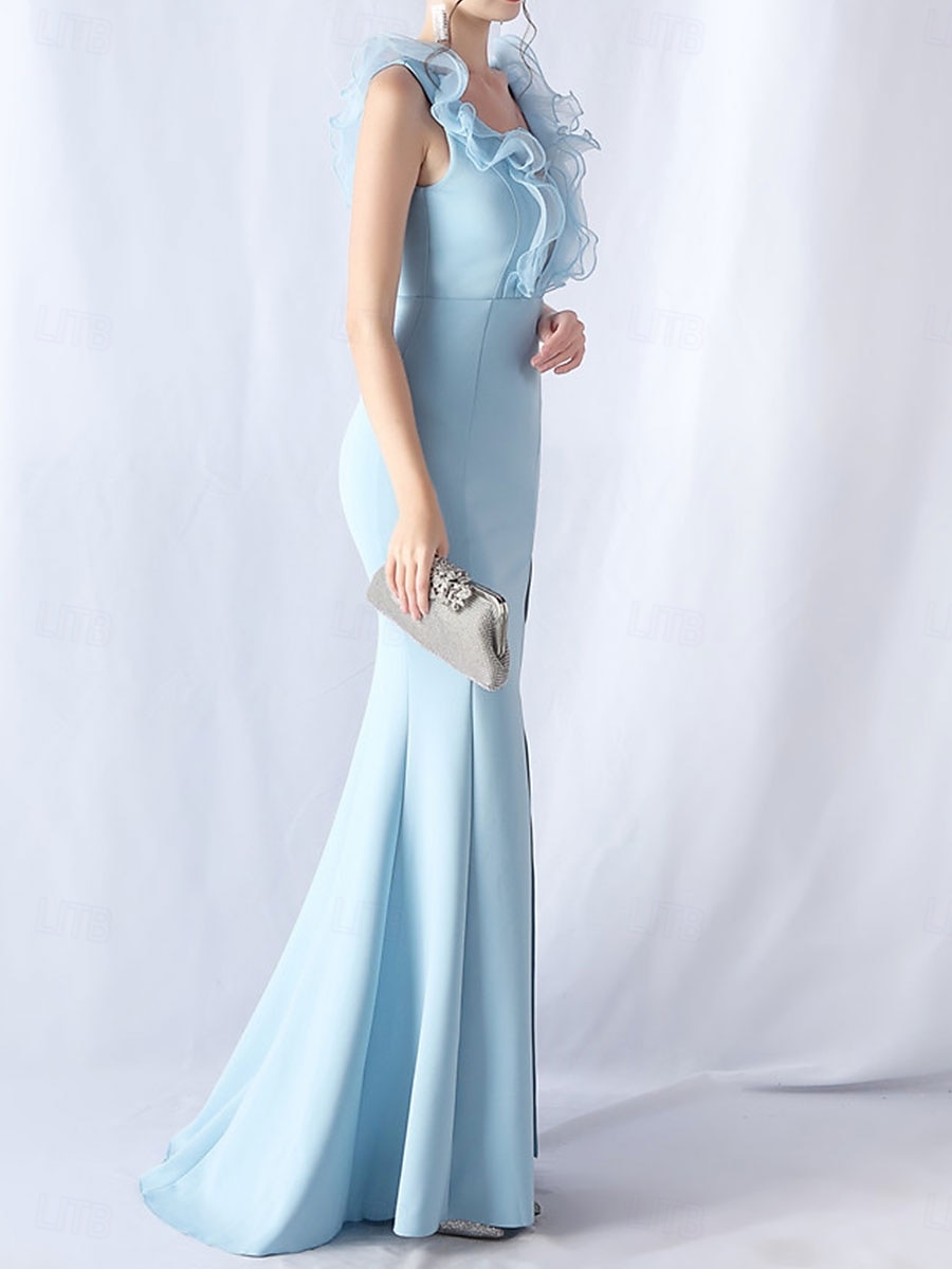 Mořská panna  Trubka Šaty na quinceaneru Elegantní Šaty Svatební Svatební host Délka podlahy Bez rukávů V výstřih Spandex s volánky 2025 - $86.99 –P4