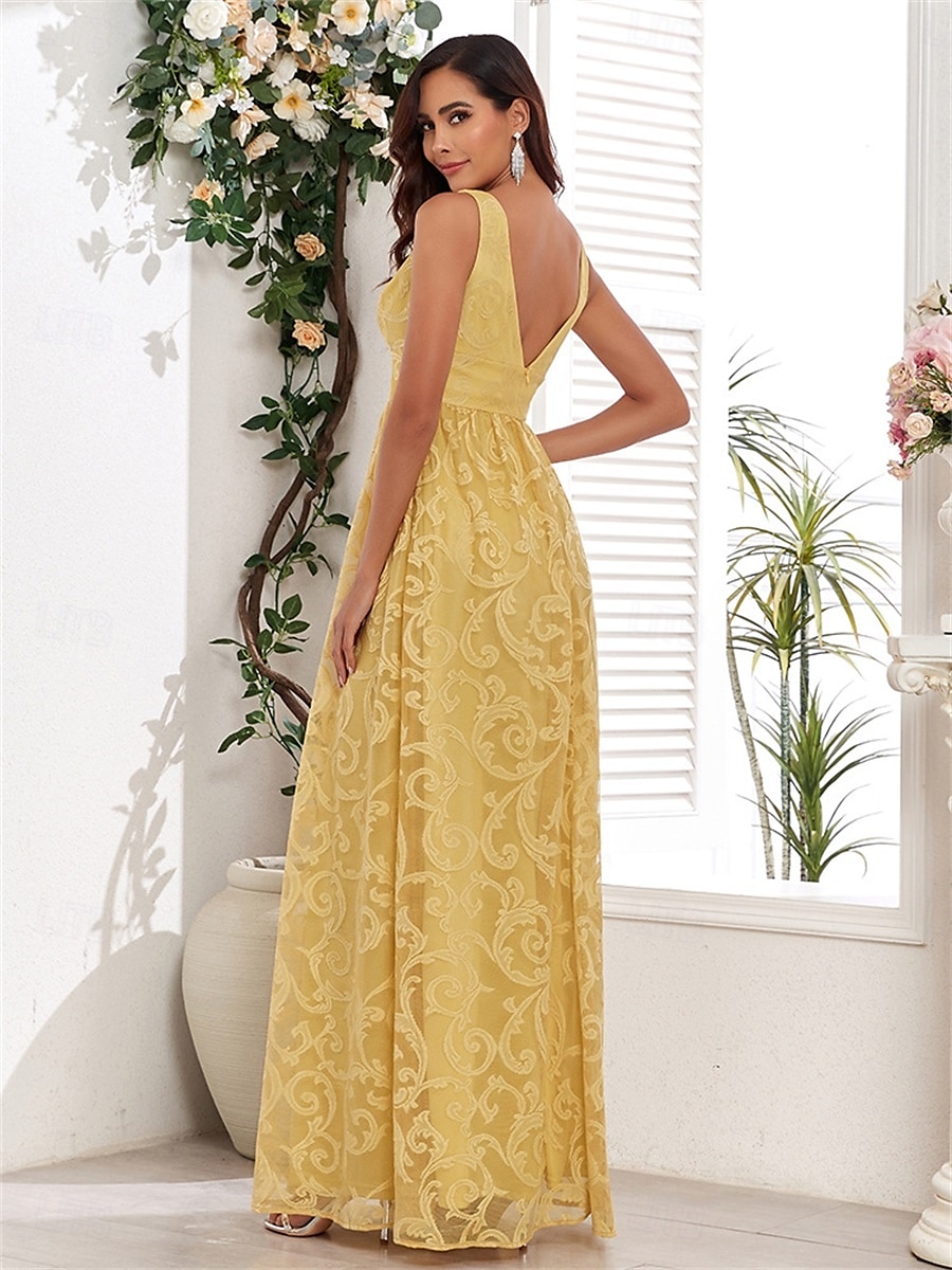 Abiti A-Line per Quinceanera abito elegante matrimonio invitata a matrimonio lunghezza fino al pavimento senza maniche scollo a V in pizzo con pieghe del 2025 a $99.99 –P2