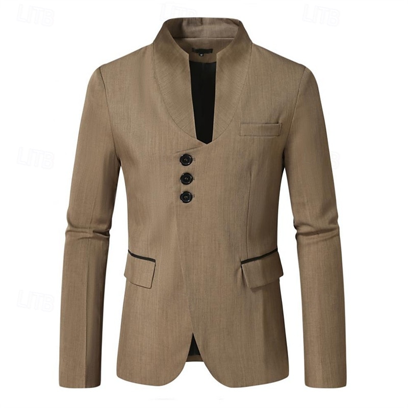 Hombre Graduación chaqueta Negocio Fiesta de Cóctel Fiesta de Boda Moda Casual Primavera Otoño Poliéster Plano Botones Bolsillo Cómodo Botonadura Simple Chaqueta de sport Negro Blanco Rojo Color Caquí 2025 - $49.99 –P10