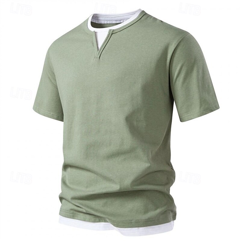 Men's T Shirt Tee Short Sleeve Shirt Tee Top Short Sleeve Crew Neck Summer Plain Fashion Designer Basic Patchwork Vacation Street Going out Black Light Green Dark Grey Top Tee for Men 2025 - $32.99 –P12