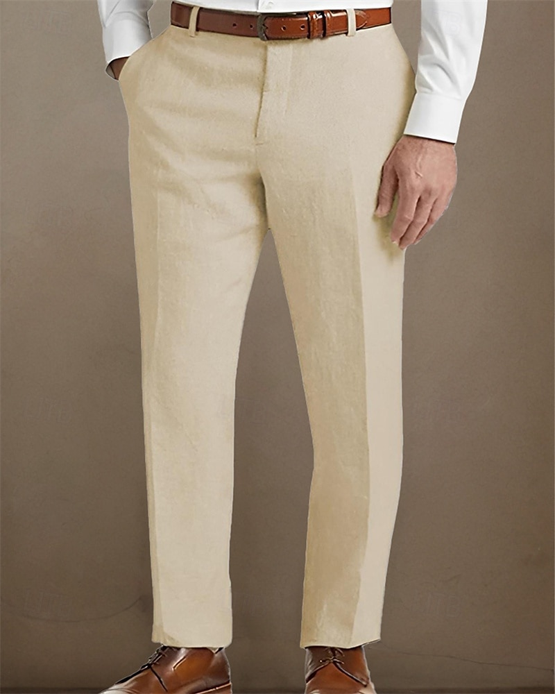 Men's Linen Pants Trousers Summer Pants Beach Pants Pocket Buttons Plain Comfort Breathable Vacation Daily Holiday Hawaiian Boho Black White 2025 - $25.99 –P12