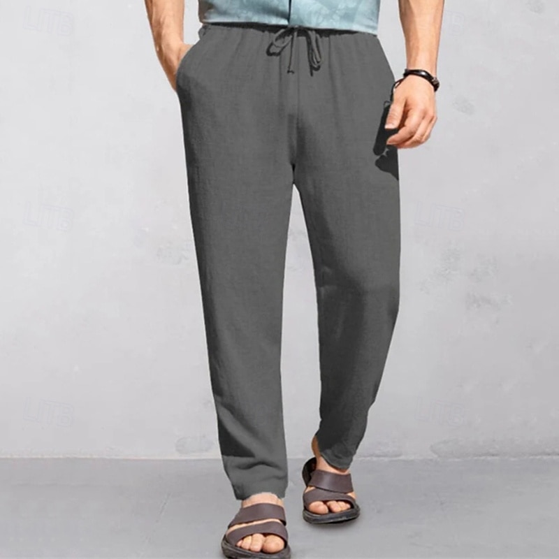 Men's Linen Pants Trousers Summer Pants Beach Pants Pocket Drawstring Elastic Waist Plain Comfort Breathable Vacation Daily Holiday Hawaiian Boho Black White 2025 - $19.99 –P10