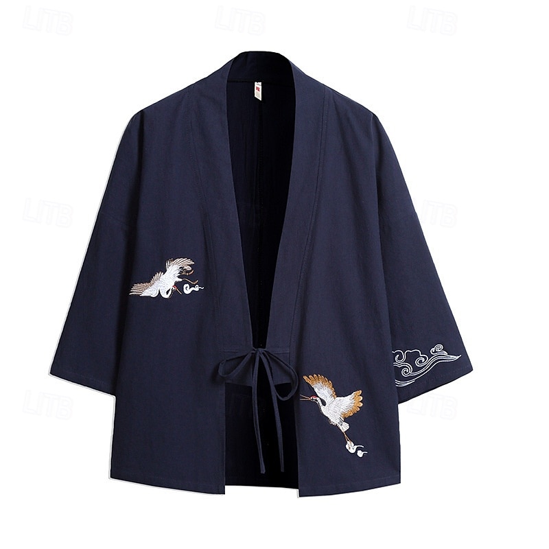Men's Shirt Linen Shirt Casual Shirt Cotton Shirt Bird Vacation Holiday Black Wine Navy Blue Gray Long Sleeve V Neck Summer Clothing Apparel Embroidered 2025 - $25.99 –P3