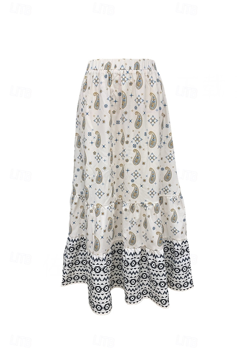 Damen Rock Mode Boho Maxi Mittlere Hüfthöhe Röcke Blumen Druck Mikroelastisch Straße Ausgehen Rote Sommer Polyester 2025 - $21.99 –P2