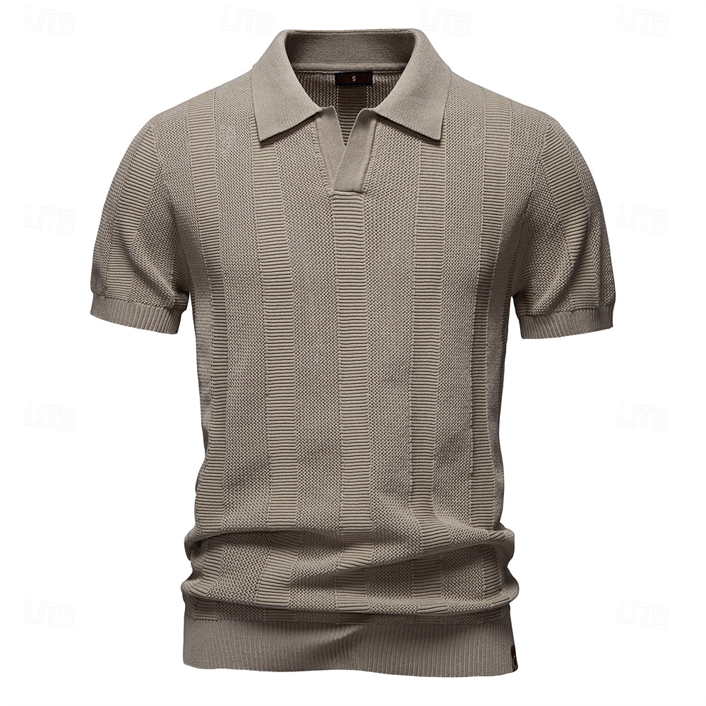 Herren Polo Strick-Polopullover Formell Arbeit Möwenhalsband Kurzarm Einfarbig Stripe-Trim Streifen Sommer Frühling Marineblau Khaki Armeegrün Polo 2025 - €29.99 –P15
