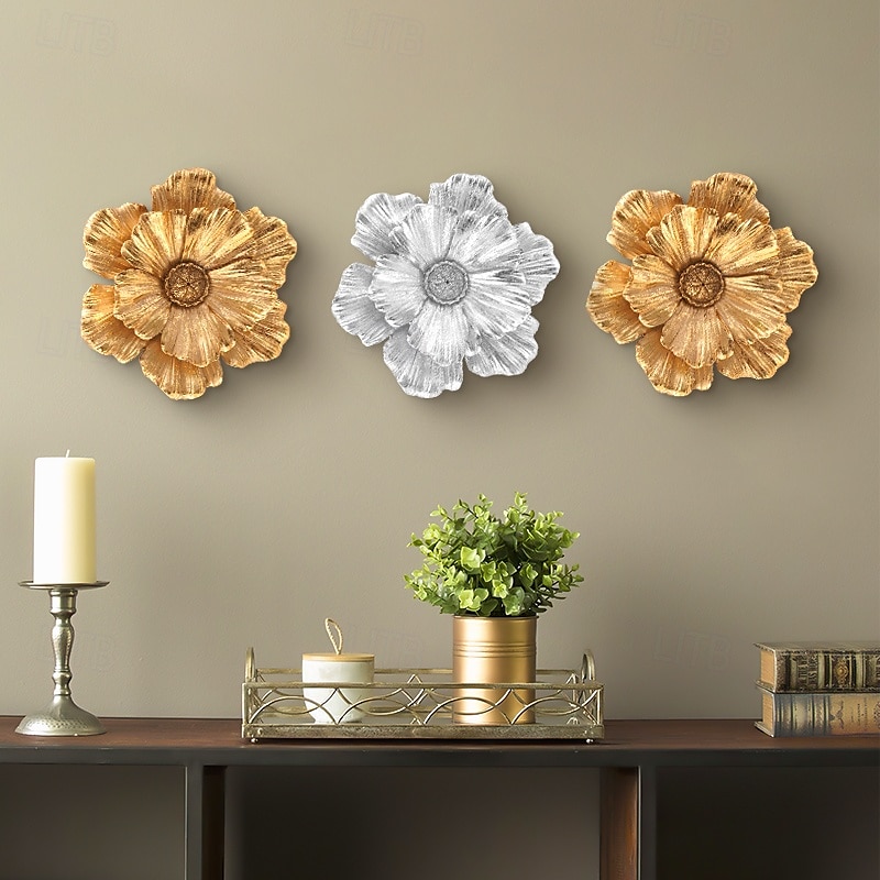 Vintage Large Flower Wall Decor, Gold Silver White Resin Wall Hanging, 3D Floral Wall Art for Home, Living Room, Bedroom Decoration 2025 - $20.99 –P2