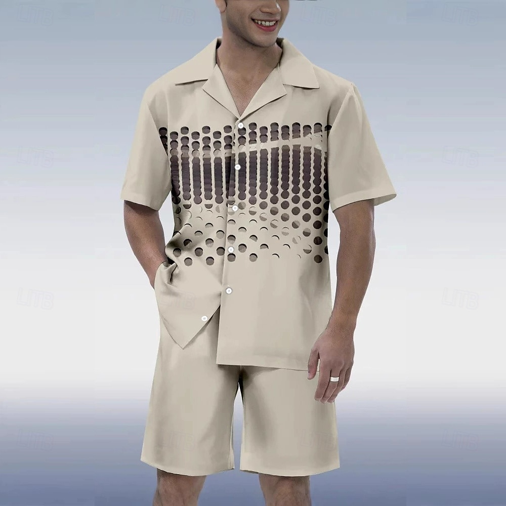 Men's Geometic Printing 2pcs Shirts Sets Shirt Set Short Sleeve Short Pants Cuban Collar Vacation Casual Daily Party Casual Daily 3D Print Summer Robin's Egg Blue Brown 2025 - $37.99 –P2