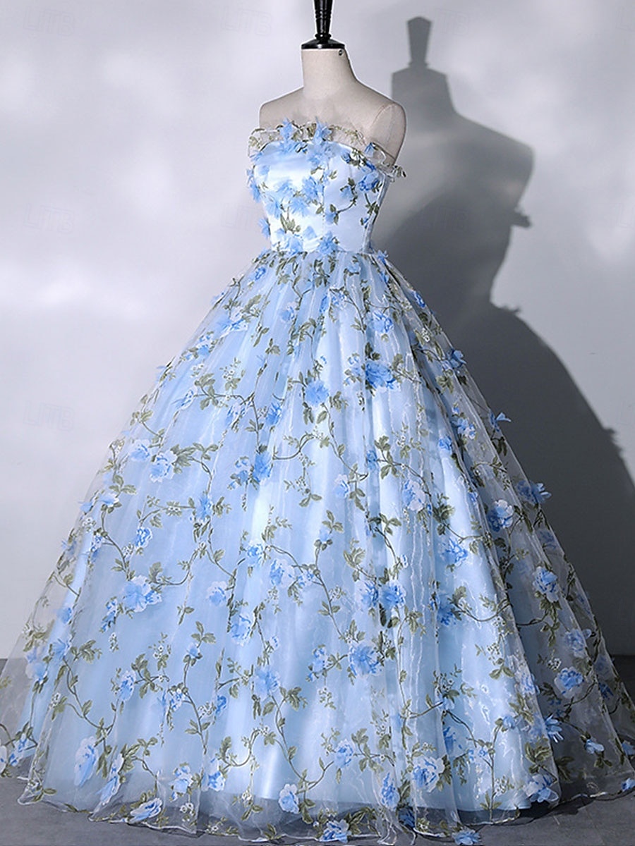 Ball Gown A-line šaty na quinceanera Elegantní Šaty Svatební Svatební Host Délka Podlahy Bez Rukávů Bez Ramen S polyesterem Krajkovým Květinovým Vzorem Krepováním 2025 - $117.99 –P2