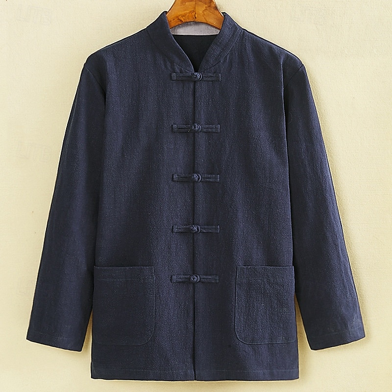 Per uomo Camicia camicia di lino Maglietta informale Camicia con bottoni Camicia di cotone Liscio Da mare Hawaiano Nero Blu marino Cachi Manica lunga A fascia Primavera Abbigliamento Tasca frontale del 2025 a $25.99 –P7