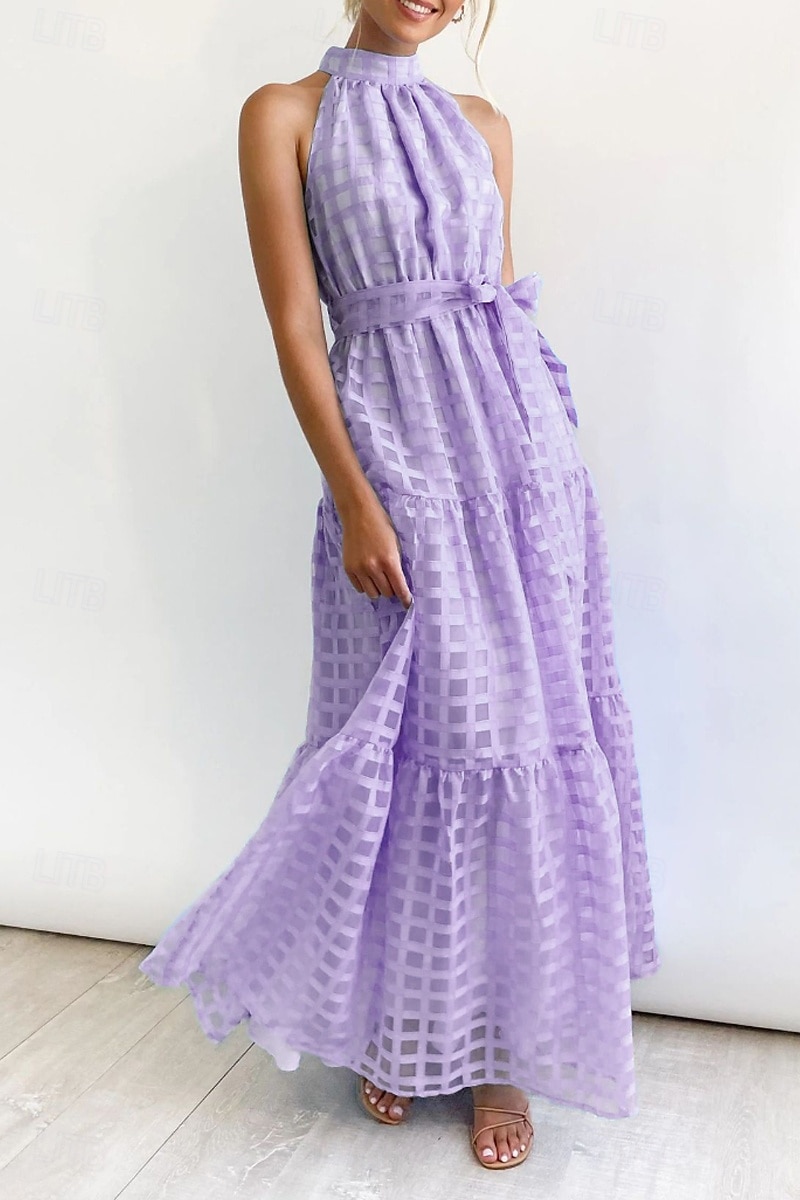 Femmes Robe Longue Maxi Robe Robe de remise des diplômes Robe à col licou Mode Moderne Fête Remise des Diplômes Date Coupe régulière Uni Sans manches Col Halter Cyan Noir Violet Claire Vert Été de 2025 ? $27.99 –P16