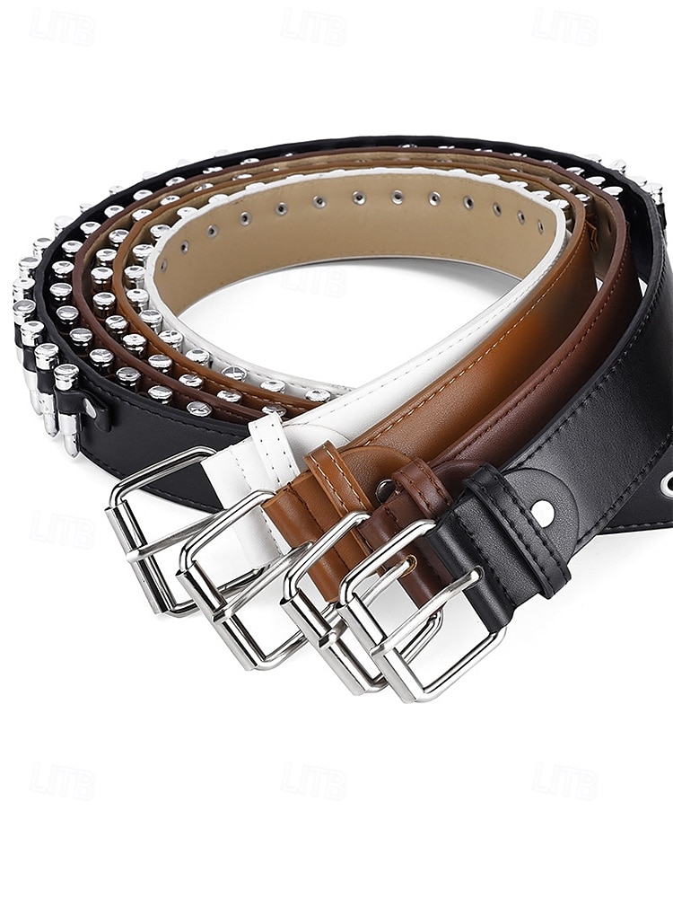 męski pasek punk rockowy z ćwiekami – czarny pasek ze sztucznej skóry w stylu gotyckim z nitami i metalową klamrą do jazdy na motocyklu, na koncerty i festiwale 2025 - $18.99 –P3