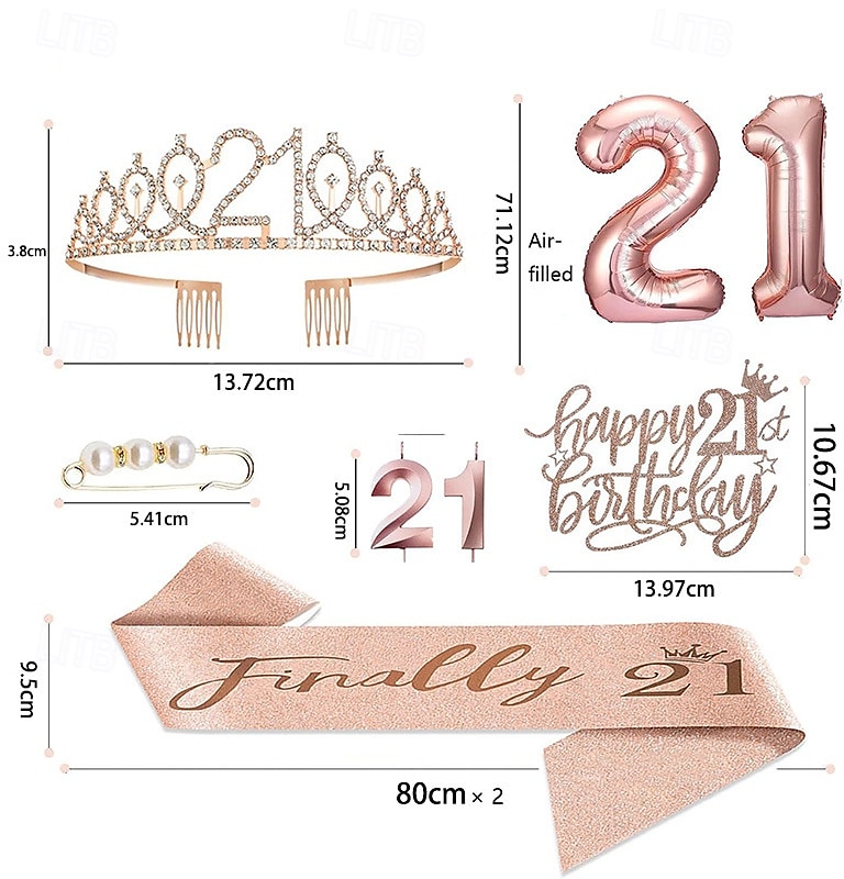 set deluxe da 6 pezzi per festa di compleanno in oro rosa - numeri di palloncini (10-80), tiara, fascia, candeline per torta, cake topper - per bambine & donne del 2025 a $13.99 –P2