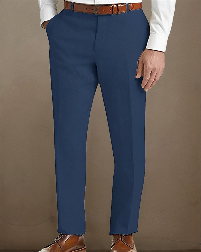 Men's Linen Pants Trousers Summer Pants Beach Pants Pocket Buttons Plain Comfort Breathable Vacation Daily Holiday Hawaiian Boho Black White 2025 - $25.99 –P5