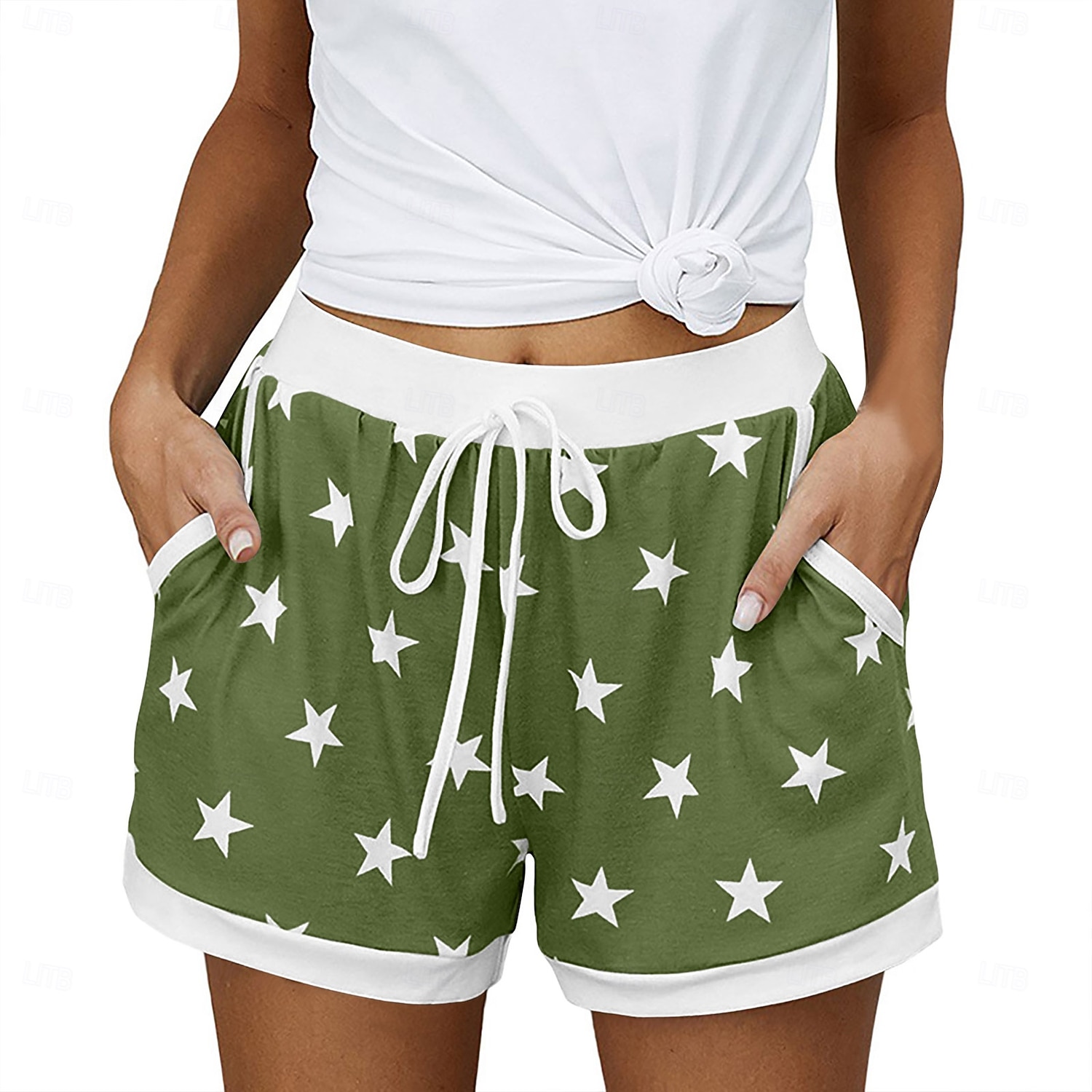 Women's EU / US Size Bermuda shorts Pajamas Track Pants Baggy Shorts Athleisure Athletic Short Medium Waist Star Pocket Printing Basic Outdoor Comfortable Sports Micro-elastic Casual Sports claret 2026 - $20.99 –P2