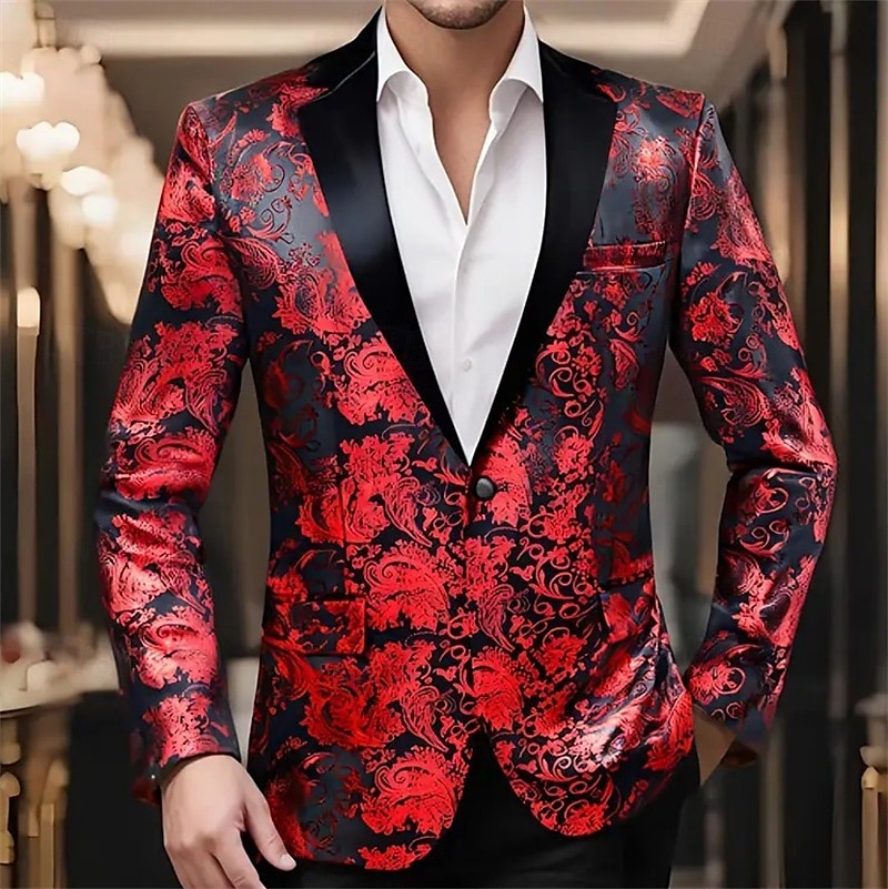 Men's Blazer Business Cocktail Party Wedding Party Party Spring &  Fall Polyester Bronzing Buttons Pocket Comfortable Single Breasted Blazer Red Blue Purple Gold 2025 - $57.99 –P9