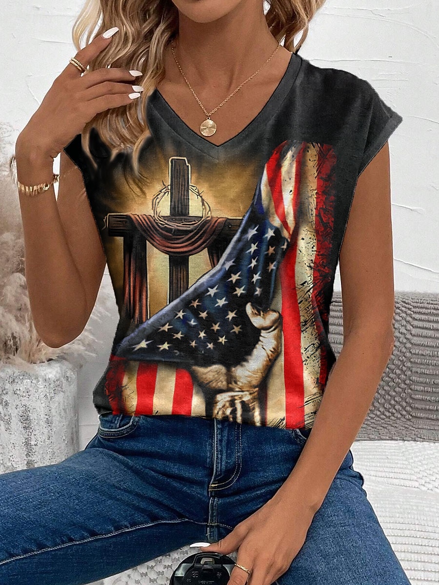 Giorno dell'Indipendenza Canotta Patriottica da Donna Grafica Bandiera Elegante Casual Senza Maniche Collo a V Top Regolari Stampa Quotidiana Nera Estate del 2026 a $19.99 –P1