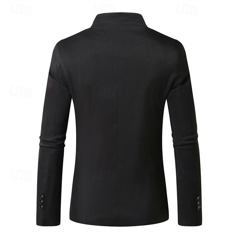 Hombre Graduación chaqueta Negocio Fiesta de Cóctel Fiesta de Boda Moda Casual Primavera Otoño Poliéster Plano Botones Bolsillo Cómodo Botonadura Simple Chaqueta de sport Negro Blanco Rojo Color Caquí 2025 - $49.99 –P9