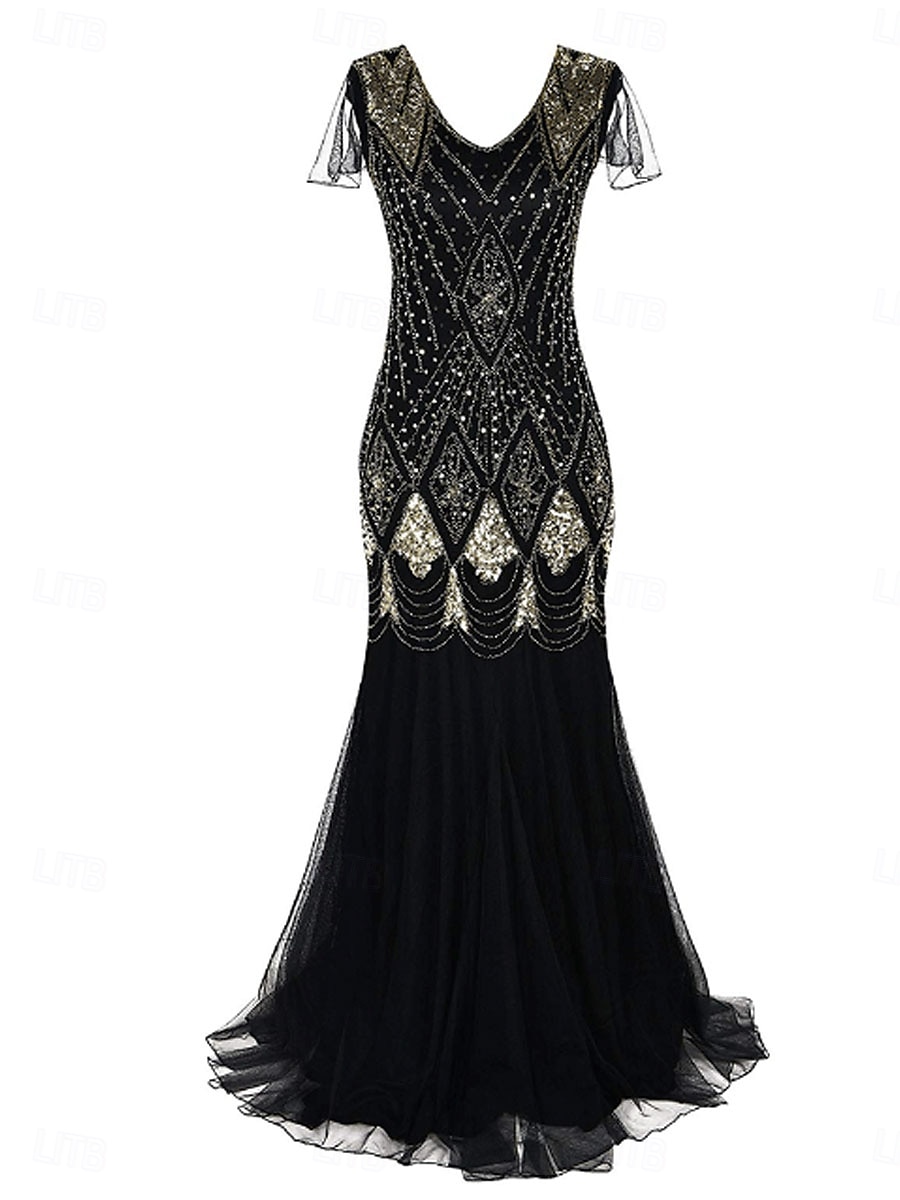 Dress Mother of the Bride Dress Elegant Vintage Party V Neck Floor Length Polyester Short Sleeve with Sequin 2025 - $79.99 –P7