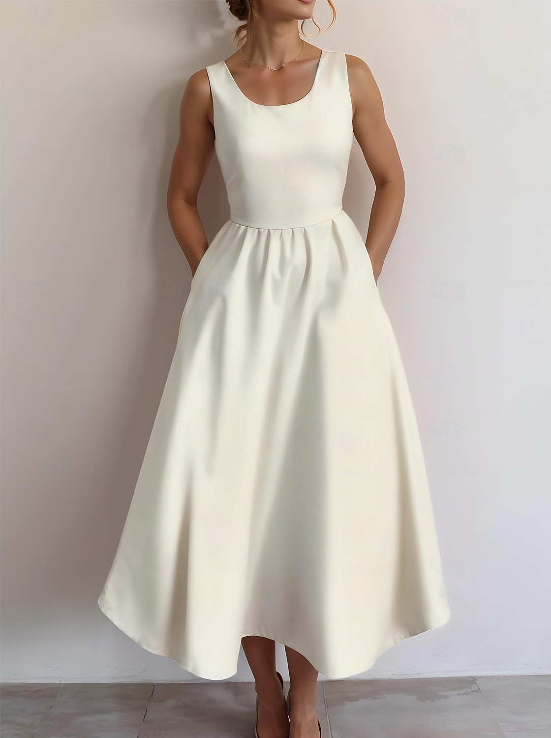 Femmes Robe Midi Robe d'Été Robe trapèze Robe à épaules dénudées Vacances Occasionnel Sortir Coupe régulière Couleur Unie Graphique Uni Sans manches Col en U Noir Blanche Vin Bleu Océan Été de 2025 ? $35.99 –P1