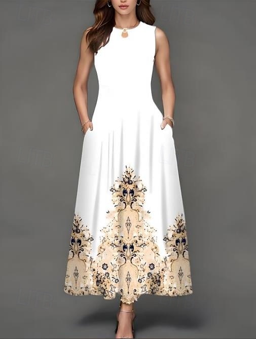 Per donna Vestito maxi Abito casual Abito linea A Moda Informale Da mare Giornaliero Standard Floreale Senza maniche Girocollo Nero Bianco Giallo Verde chiaro Estate del 2025 a $28.99 –P1