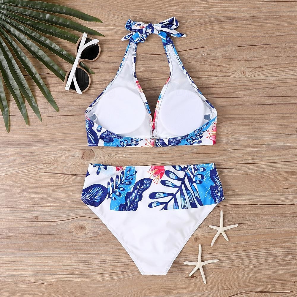 Dam Badkläder Bikini Tankini 2 st Kaxig Baddräkt Djup V-hals Tryck upp Stickat Semester Tropisk Blommig Färgblock Doppa Ärmlös Baddräkter 2025 - $22.99 –P7