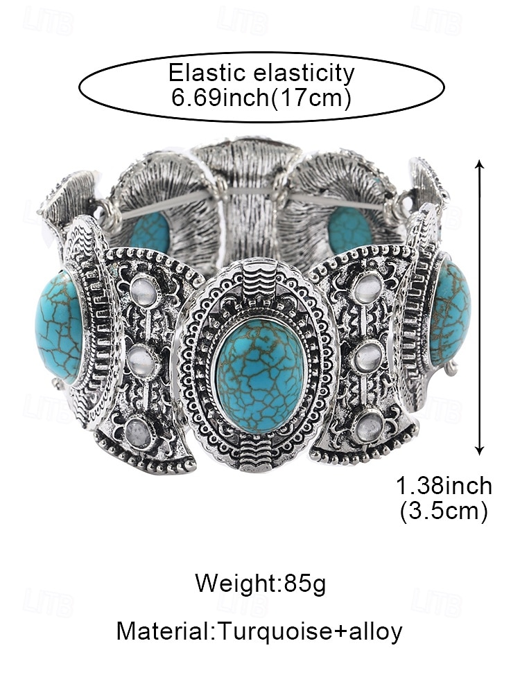винтажный бирюзовый комплект украшений для женщин – серебряное ожерелье в стиле бохо, серьги и браслет, аксессуары в стиле вестерн-ковбой для вечеринок и фестивалей 2025 - $9.99 –P10