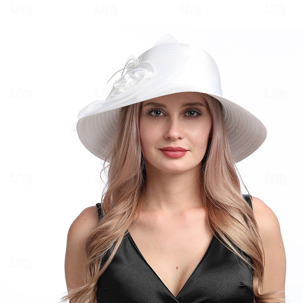 Hatter Organza Solhatt Ferie Te Fest Hesteveddeløp Cocktail Elegant Vintage Søt Med Blomster Hodepryd Hodeplagg 2025 - $31.99 –P34