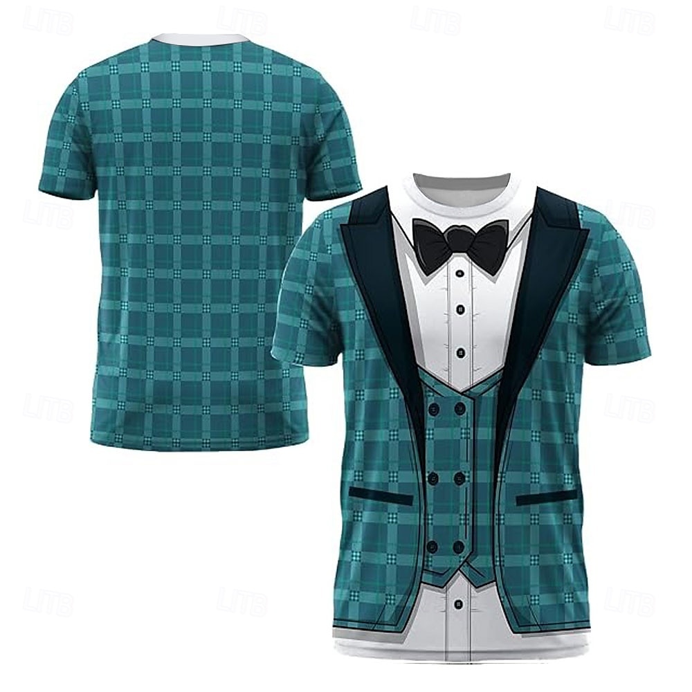 Homme Smoking Costume T shirt Manche Courte T-shirt 3D effet Col Ras du Cou Chemise Exagéré Design Soirée Vacances Bleu Eté Printemps Vêtement Tenue S M L XL XXL XXXL de 2025 ? $17.99 –P2
