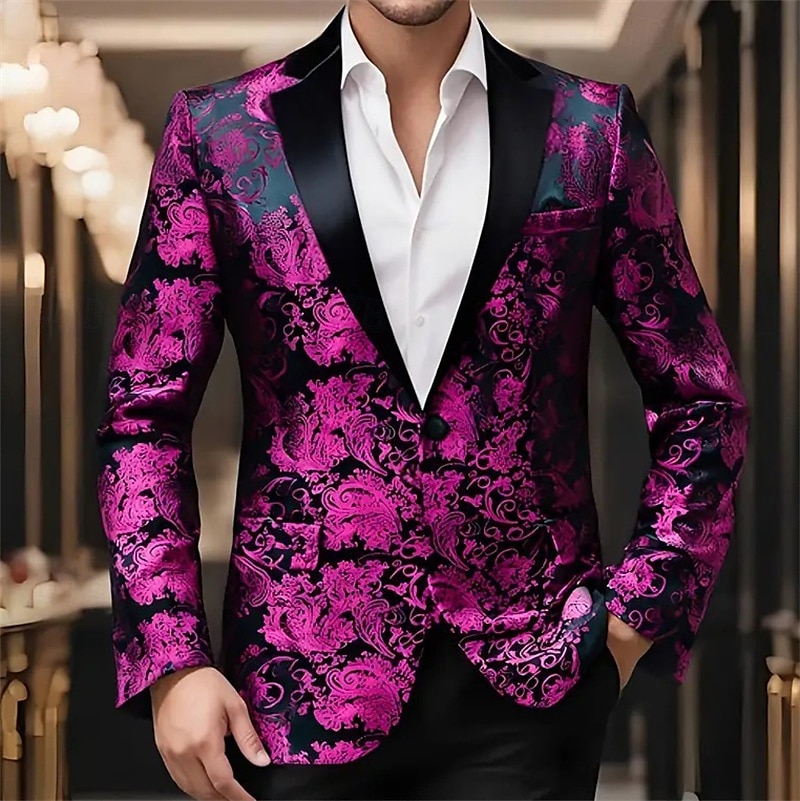 Men's Blazer Business Cocktail Party Wedding Party Party Spring &  Fall Polyester Bronzing Buttons Pocket Comfortable Single Breasted Blazer Red Blue Purple Gold 2025 - $57.99 –P11