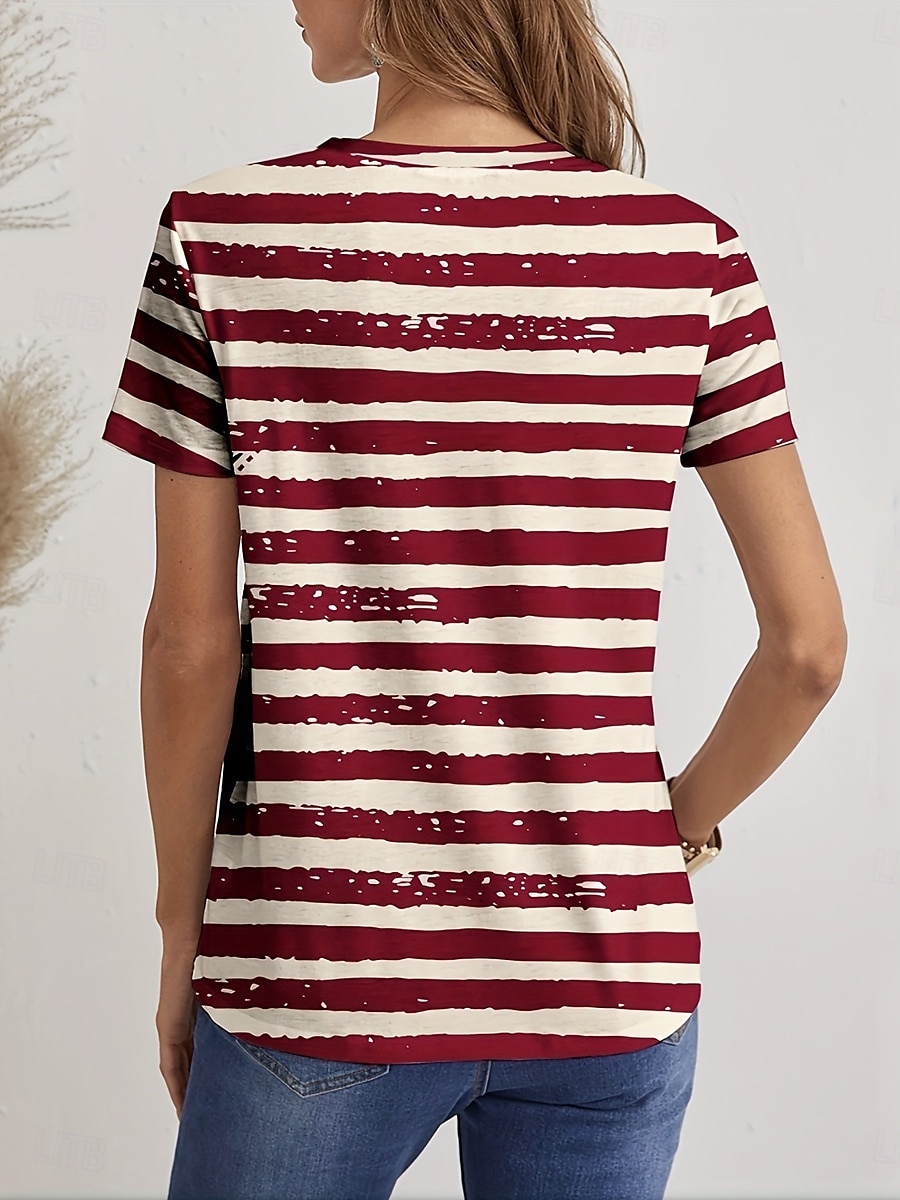 Kvinners patriotiske T-skjorte grafisk flagg stil casual kortermet V-hals regulære topper daglig trykk rød sommer 2025 - $19.99 –P3