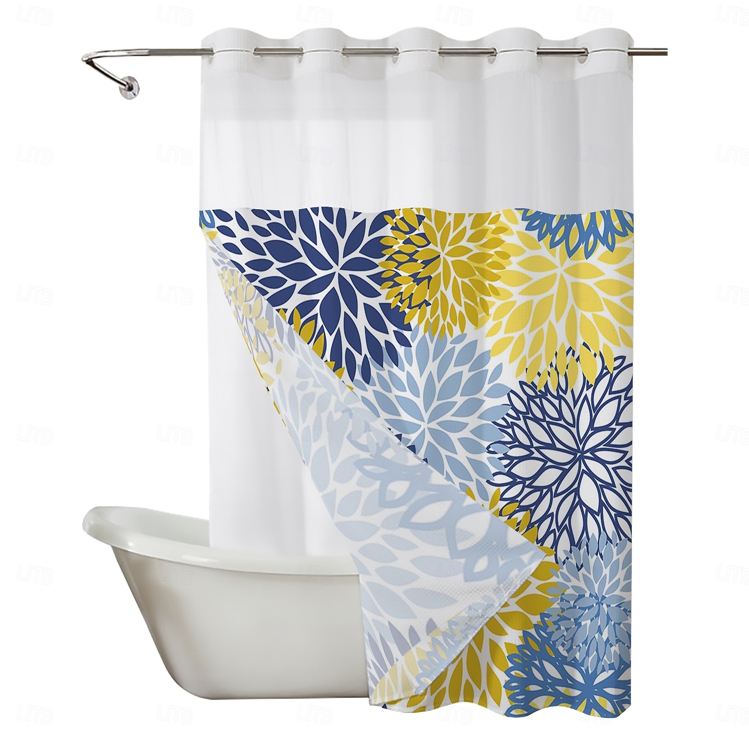 No Hook Leaves Pattern Shower Curtain 180cm*180cm(70"*70"), Double Layer Waterproof Bathtub Curtain with Snap-in Fabric Liner & Sheer Top Window for Bathroom Decor 2025 - $41.99 –P10