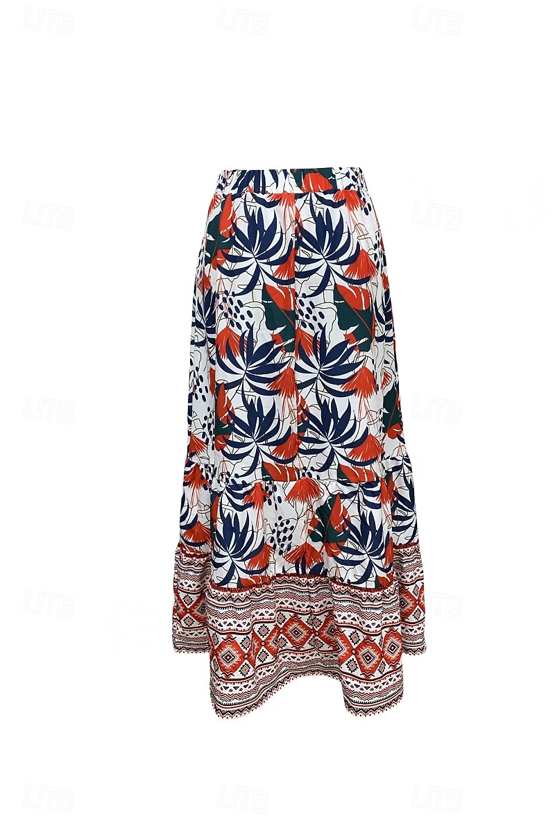 Damen Rock Mode Boho Maxi Mittlere Hüfthöhe Röcke Blumen Druck Mikroelastisch Straße Ausgehen Rote Sommer Polyester 2025 - $21.99 –P14