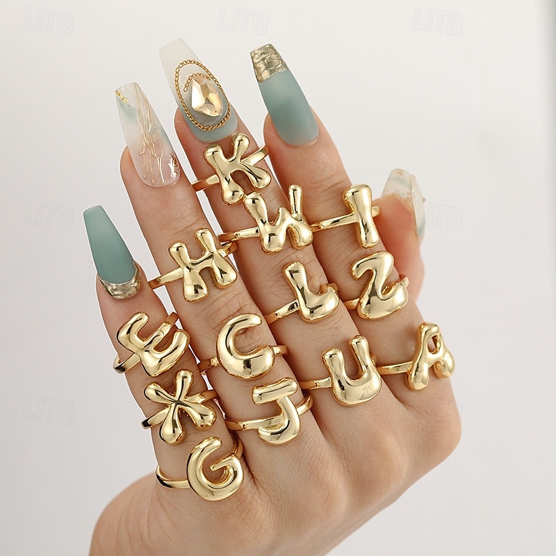 anello con lettera personalizzata, regalo per la mamma, anello con alfabeto regolabile placcato oro 18k, finitura liscia, anello iniziale a fascia aperta, gioielli eleganti per le donne del 2025 a $4.99 –P1