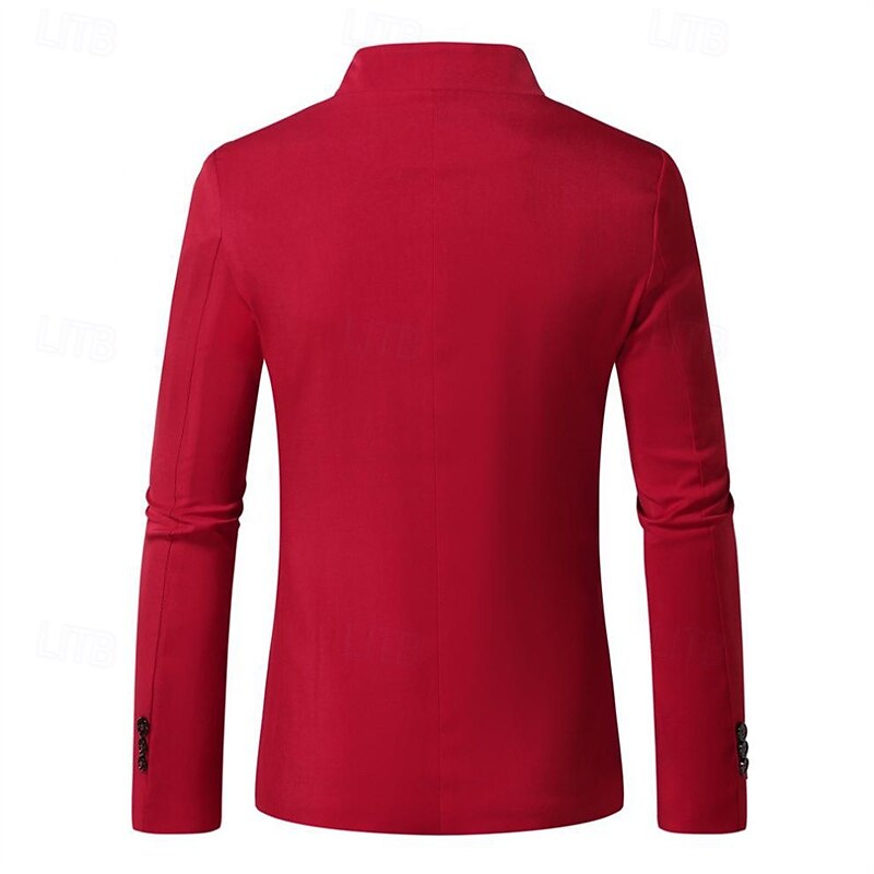 Hombre Graduación chaqueta Negocio Fiesta de Cóctel Fiesta de Boda Moda Casual Primavera Otoño Poliéster Plano Botones Bolsillo Cómodo Botonadura Simple Chaqueta de sport Negro Blanco Rojo Color Caquí 2025 - $49.99 –P7