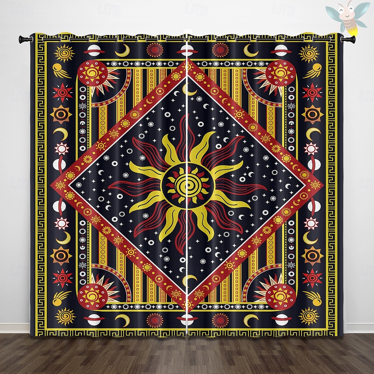 RETRO ABSTRAKTI MANDALA AURINKO JA KUU ISOLAHKOTOULOS ULKOBALCONI KESKUSTELUTILA OLOHUONE KOTIKORISTUS 2-KOSKETUS 3D DIGITAALINEN PRINTTAUS REIKÄTUNNUSVERHO 2025 - $30.99 –P1