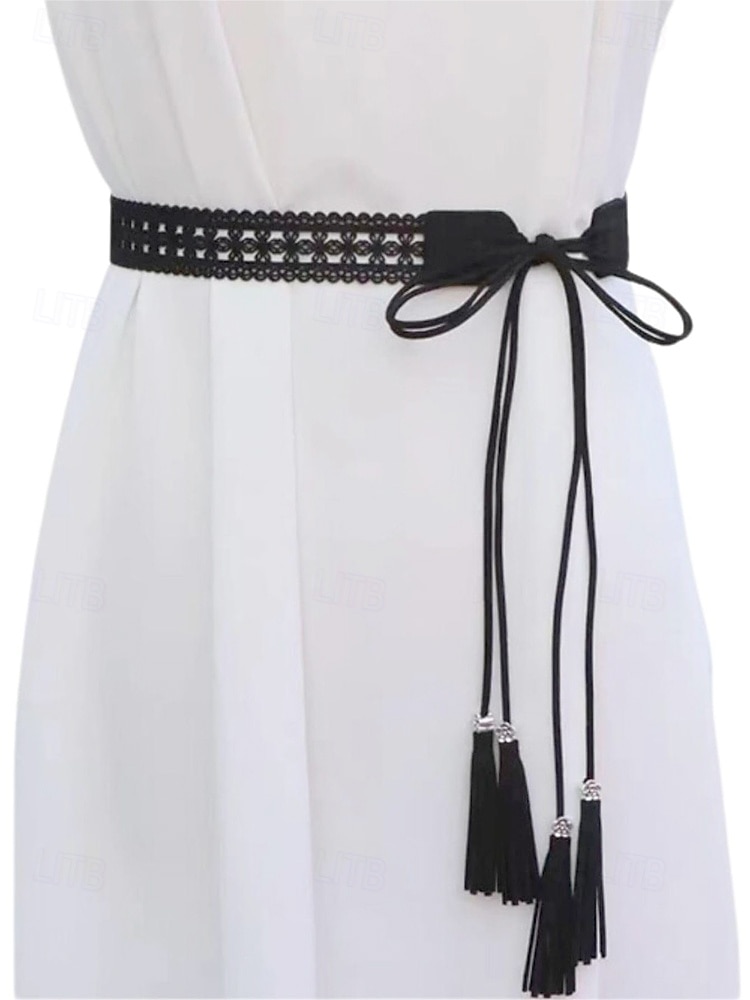 kvinnors boho-snörsbälte med tofs – vintage ihåligt midjebälte i fuskmocka, justerbart brett cinch-bälte för klänningar, festivaler och casual outfits 2025 - $11.99 –P5